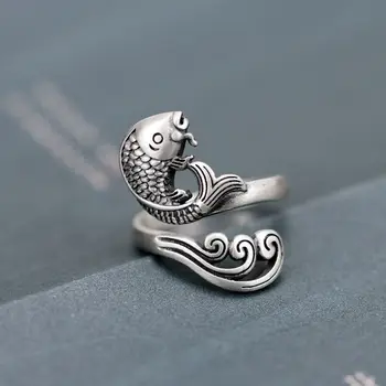Original pește koi valul de deschidere inel degetul arătător clasic Chinez palatul stil creativ unic de artizanat bijuterii de argint