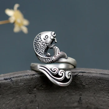 Original pește koi valul de deschidere inel degetul arătător clasic Chinez palatul stil creativ unic de artizanat bijuterii de argint