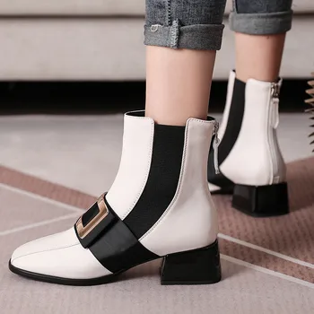 FEDONAS de sex Feminin Metal Decor de Pantofi de Cald În 2020, cele mai Noi Piele naturala Elegante, Tocuri Groase Pompe de Birou Doamnă Pantofi de Partid Femeie
