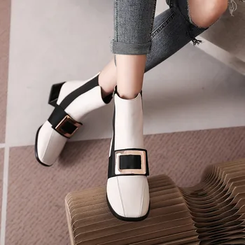 FEDONAS de sex Feminin Metal Decor de Pantofi de Cald În 2020, cele mai Noi Piele naturala Elegante, Tocuri Groase Pompe de Birou Doamnă Pantofi de Partid Femeie