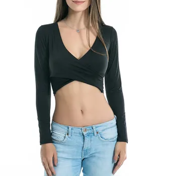 Femei Cu Maneci Lungi Sexy T-Shirt Doamnelor Moda Toamna Casual Culoare Solidă Culturilor Topuri