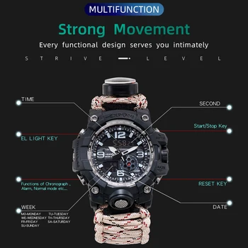 Mens Ceasuri Sport Ceas Militar Curea Nailon Busola Aventura rezistent la apa 50M de Supraviețuire Esențiale Bărbați Ceas Digital Relgio