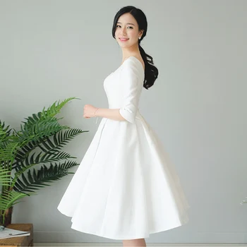 Femei formale de bal rochie de seara elegante plus dimensiune U neck maneca moale din satin alb de nunta rochie de petrecere de anul nou Rochie de Ceremonie