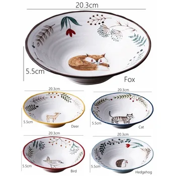 8 inch Ceramic Noodle Bowl Castron de Animale de Pădure Design Castron Mare Creator Restaurant de uz Casnic de Flori Castron