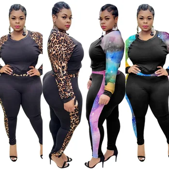 Femei Plus Dimensiune Tinutele Casual De Toamna Mâneci Lungi Tricou Imprimat Leopard Club, Sport Casual Pantaloni Seturi 2020 Nou-Veniți