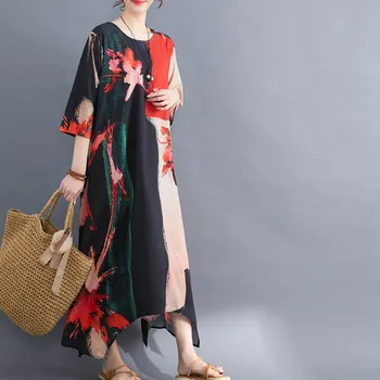 Femei Rochie Plus Dimensiune 2020 Sundress Vară De Artă Etnice Tipărite Maxi Rochii Lungi Vintage Din Bumbac Rochie A-Line Halat Femme Vestidos