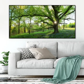 Pădure verde, Peisaj Postere si Printuri de Arta de Perete Panza Pictura Copaci Gigant Imaginile pentru Camera de zi de Decorare Acasă Nici un Cadru