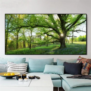 Pădure verde, Peisaj Postere si Printuri de Arta de Perete Panza Pictura Copaci Gigant Imaginile pentru Camera de zi de Decorare Acasă Nici un Cadru