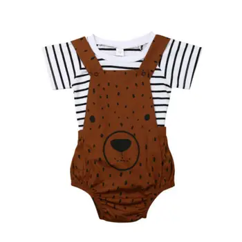 Nou-născut Fată Băiat Drăguț Urs Sunsuit Stripe T-shirt Salopete Pantaloni Salopete Haine cu Maneci Scurte O de Gât Moale Confortabil Seturi 2019 Noi