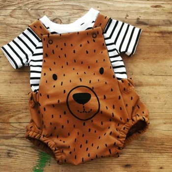 Nou-născut Fată Băiat Drăguț Urs Sunsuit Stripe T-shirt Salopete Pantaloni Salopete Haine cu Maneci Scurte O de Gât Moale Confortabil Seturi 2019 Noi