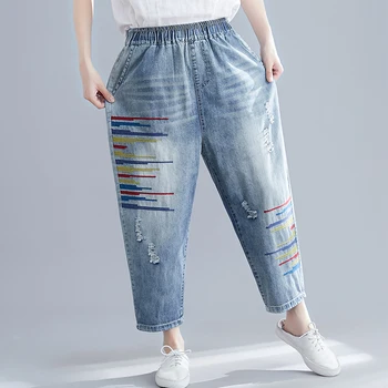 Gaura Blugi Casual pentru Femei Primavara-Vara Talie Elastic Liber Vintage Denim Pantaloni Harem de Mari Dimensiuni Pantaloni Casual Imbracaminte pentru Femei AH2