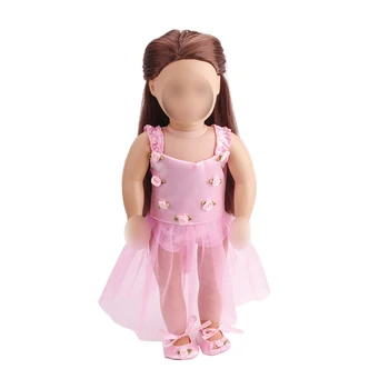 18 inch Fete papusa rochie Roz din tul rochie de dantelă American nou-născuți haine, jucarii pentru Copii se potrivesc 43 cm accesorii pentru copii c100