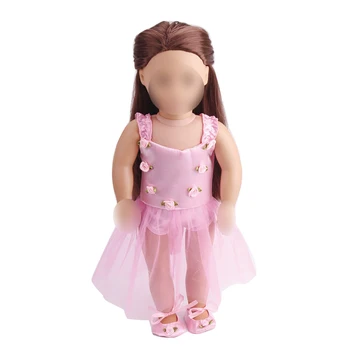 18 inch Fete papusa rochie Roz din tul rochie de dantelă American nou-născuți haine, jucarii pentru Copii se potrivesc 43 cm accesorii pentru copii c100