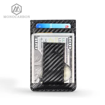 Monocarbon 2018 New Sosire Multifuncțional PU Fibre de Carbon Model de RFID Deținătorii de Carduri de Credit din Piele PU Carte de vizită Portofel