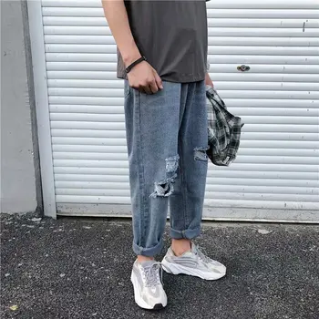 Blugi de Moda pentru Bărbați Spălat Casual Culoare Solidă Jean Pantaloni Barbati Streetwear Sălbatice Vrac Hip Hop Pantaloni din Denim Mens S-3XL