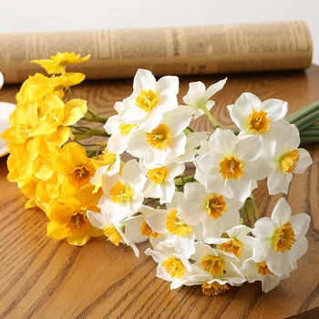 5pcs/Lot Artificiale de Simulare Narcis Floare de Narcisă Fals Flori de Mătase Buchet de Flori DIY Nunta Decor Acasă
