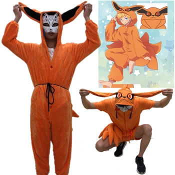 Naruto Uzumaki Cosplay Kigurumi Costume Kurama Vara Pijamale Kyuubi Coada Salopete, Pijamale Flanel Iarna Pijamale