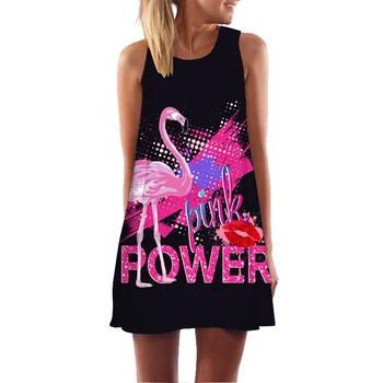 2020 Femei Rochie de Vara Epocă fără Mâneci 3D Floral Print Tank Scurt Rochie Mini Flamingo Fluture Boho Rochii de Plajă Vestidos