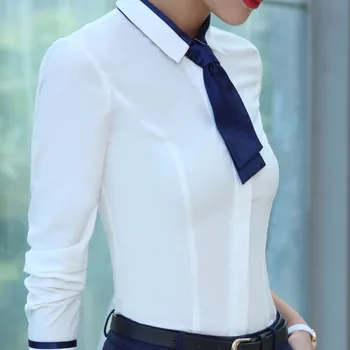 Primavara-Vara Moda Femei Cu Maneca Lunga-Camasa Slim Mozaic Papion Femei Bluză Albă Birou Doamnelor Plus Dimensiune Uzura De Muncă Topuri