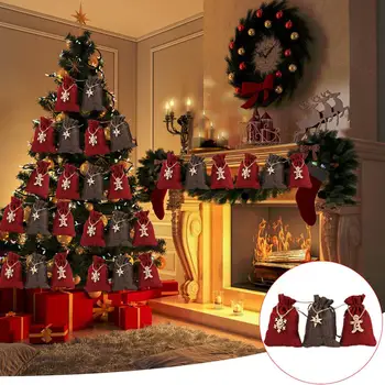 24PCS de Crăciun Advent Calendar Numărătoarea inversă Sac Agățat Bomboane Cadou Saci Husă Cu Clipuri Autocolante Coarda Casa Decor de Crăciun