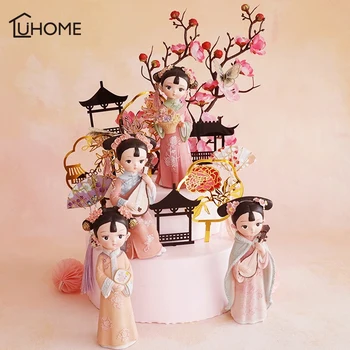 Retro Palat Chineză Princess Cake Topper Destul de Fata Ziua de nastere Copii Favoarea Tort de Decorare Cupcake Topper pentru Desert masa Decor de Masă