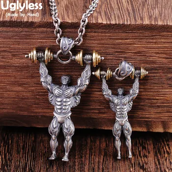 Uglyless Musculare Oameni Creativi sală de GIMNASTICĂ Figura Pandantive pentru Bărbați Moda Thai Argint Coliere NICI Lanturi Argint 925 HIP-HOP, Punk Bijuterii