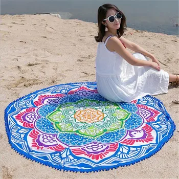 Noua moda Ciucure Indian Mandala Tapiserie Lotus Tipărite Boem Prosop de Plajă Yoga Mat bloc de Soare Rotund Bikini Acoperire Blanke