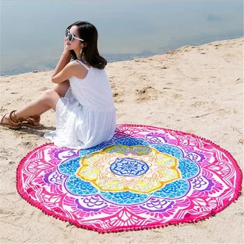 Noua moda Ciucure Indian Mandala Tapiserie Lotus Tipărite Boem Prosop de Plajă Yoga Mat bloc de Soare Rotund Bikini Acoperire Blanke