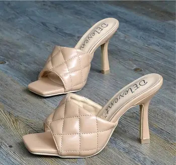 Marian Sqaure Toe Rosu Matlasat Catâr Tocuri de Pantofi PU Negru Pantofi cu Toc pentru Femei Sandale Sliper Femeie Pantofi Zapatos Mujer Alb Albastru