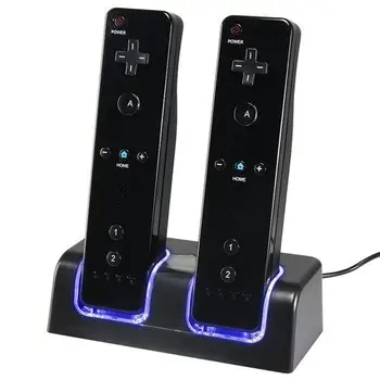 Dual Control de la Distanță de Încărcare Docking Station W/ 2 Baterii & Lumina LED-uri pentru Nintendo Wii Remote Control, Negru