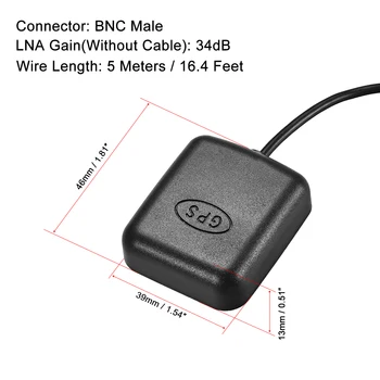 Uxcell 1 Buc GPS Activ Antena BNC Male Plug 34dB Aeriene Conector Cablu cu Montură Magnetică 5 Metri de Sârmă M