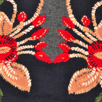2020 Femei de Iarnă, Pulovere Groase Guler Gât Tricotate Pulovere de Crăciun de sex Feminin Pista Broderii florale Jumper Îmbrăcăminte