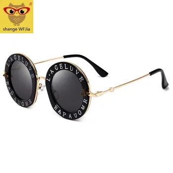 Retro Rotund ochelari de Soare pentru Femei Brand Designer de Litere limba engleză de Albine Cadru Metalic rotund ochelari de soare pentru femei 2019