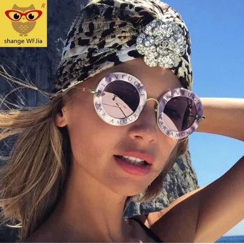 Retro Rotund ochelari de Soare pentru Femei Brand Designer de Litere limba engleză de Albine Cadru Metalic rotund ochelari de soare pentru femei 2019