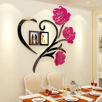 3D Creative Floare Trandafir Decalcomanii de Perete Camera de Nunta Romantic Decor Acrilic Rama Foto Autocolante Camera de zi Perete DIY Arta Murala