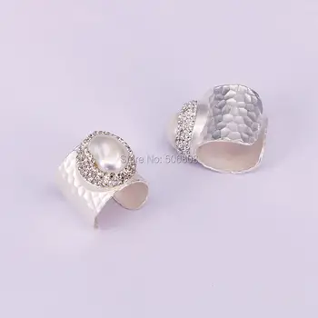 6PCS Naturale pearl inel neregulate perla pave cz jurul moda perla de aur / argint culoare inel reglabil moda bijuterii