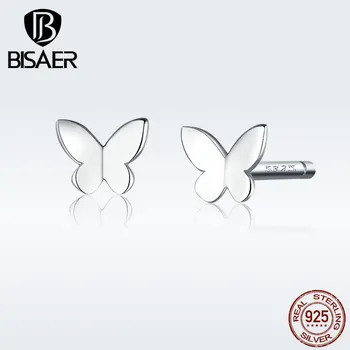 Cercei fluture BISAER Argint 925 Fluture Mic Rafinat Cercei Stud pentru Femei Bijuterii de Moda ECE775