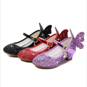 Pantofi din piele Pentru Fete Tocuri inalte Toamna Primavara pentru Copii Red Printesa de Nunta Pantofi cu Paiete, Sandale pentru Copii Pantofi de Dans Fata