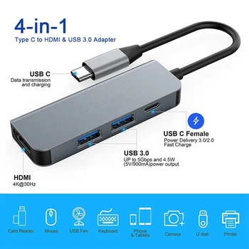Rankman Tip C la HDMI 4K-C USB 3.0 Adaptor Hub pentru MacBook iPad Samsung S8 Dex Huawei P30 Doc xioami 10 Proiector Monitor TV