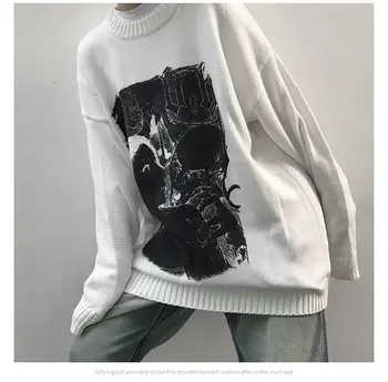Moda Vintage O de Gât Maneca Lunga, Pulovere Pulovere Imprimate Pulover Femei Harajuku BF Topuri Tricot Streetwear