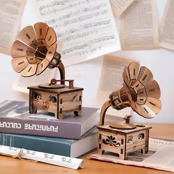 DIY din Lemn Mâna Cranking Muzica Cutie Ceas Vintage Gramofon Stem Jucării Experiment științific Kit de Jucarii Educative Pentru Copii
