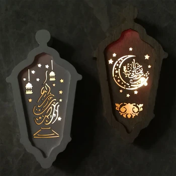Ramadan LED Lumina Pandantiv Artizanat din Lemn, Pandantiv Lumina Mubarak Festivalul Lantern Forma Decorative de Lumină Islamice Musulmane Decor de Lumină