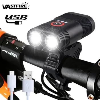 USB Reîncărcabilă Baterie Built-in Faruri de Bicicletă 2x XML T6 LED-uri de Lumină de Mare de Ciclism Lampă Față Biciclete lanterna Lanterna