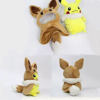 Pokemon Pikachu Cosplay Eevee Pluș Umplute Papusa Anime Figura Buzunar Animale 30cm Eevee Pentru Pikachu cu Mantie Jucării Drăguț pentru Copil