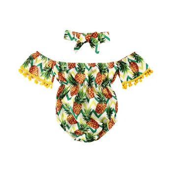 Moda Nou-Născut Copilul Mic Copil Fata De Ananas Print Short Sleeve Romper Topuri +Bentita Haine De Vară