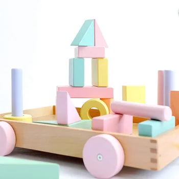 Montessori Nordic Educative Jucarii Din Lemn Cărucior Blocuri De Lemn Set Curcubeu Blcoks Decor Natural Ambarcațiuni Jucarii Copii