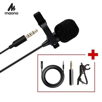 MAONO Lavaliera Microfon de 3,5 mm Condensator Handsfree Clip-on Rever Mic cu 6M Cablu de Extensie pentru iPhone Android DSLR aparat de Fotografiat PC-ul