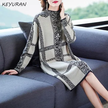 De bună calitate Iarna femei pulover rochie dreaptă stil casual scăzut maneca moda confortabile pentru femei rochie din tricot