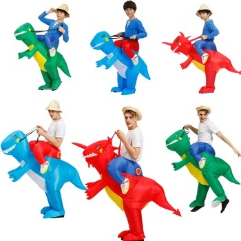 De Vânzare La Cald Adult Copii Dinozaur Gonflabil Costume Fantezie Halloween Cosplay Costum Pentru Petrecerea De Desene Animate Amuzant Carnaval T-Rex Dino Rochie