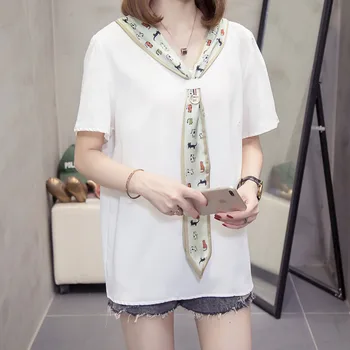 Plus size V-neck animal print tie mozaic cu tricouri femei 2020 moda de vara vrac maneci scurte-coreean bluza top de sex feminin